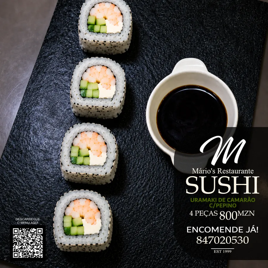 Uramaki de camarão com pepino