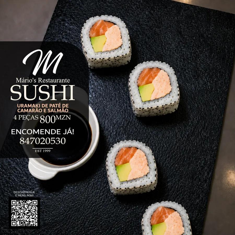Uramaki de paté de camarão com salmão
